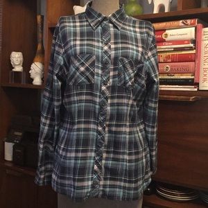 L.L. Bean Blue Plaid Cotton Flannel Shirt Sz Small